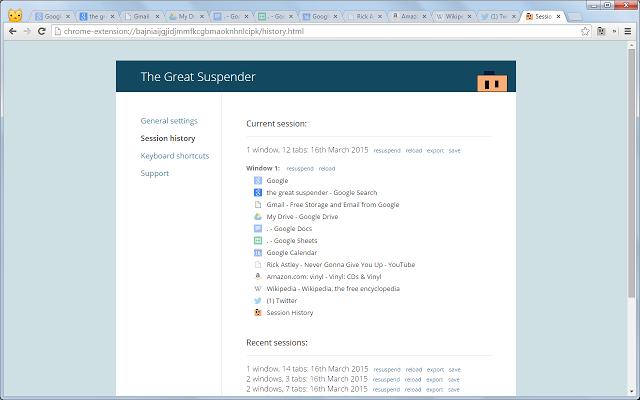 The Great Suspender：临时暂停浏览器标签页，节省资源插件图片