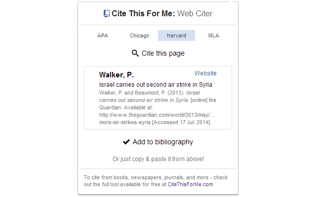 【Cite This For Me Web Citer (Free) Chrome插件】Cite This For