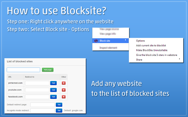 Block site：屏蔽指定网站并自动跳转 Chrome插件图片