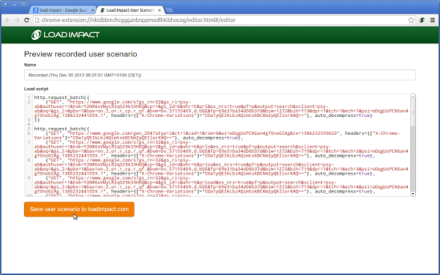 网站负载压力测试工具-Load Impact User Scenario Recorder Chrome插件图片