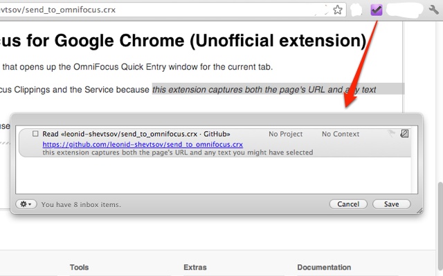 Send to OmniFocus Chrome插件图片