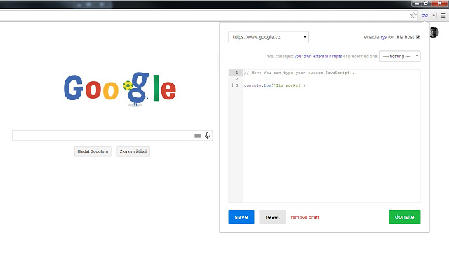 Custom JavaScript for websites Chrome插件图片