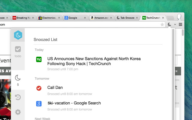 Tab Snooze： 稍后阅读标签页管理插件 Chrome插件图片