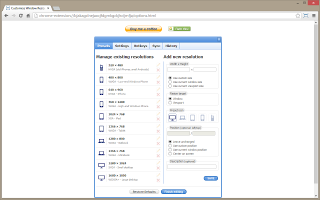 Window Resizer：chrome窗口大小自定义调节 Chrome插件图片