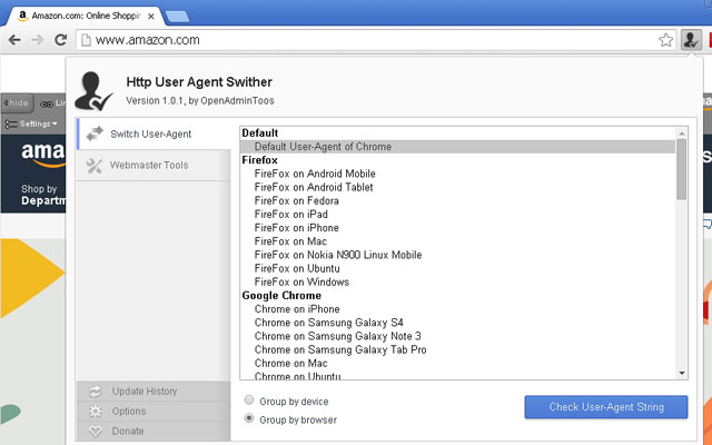 Http User-Agent Switcher Chrome插件图片