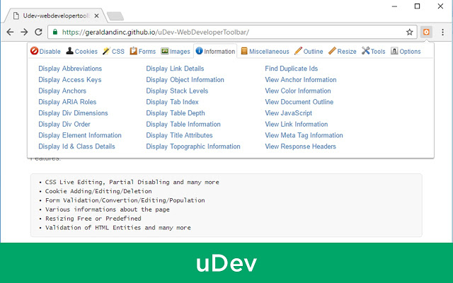 uDev - Web Developer Toolbar Chrome插件图片